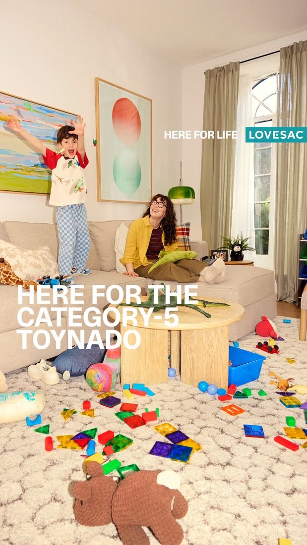 Lovesac static Meta ad: Kid-proof durability claim